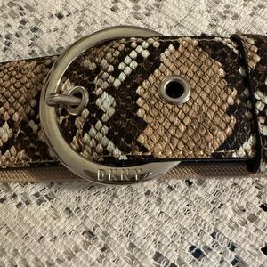 Free with any bundle purchaseDKNY Brown Snake Print Belt with Silver Accents